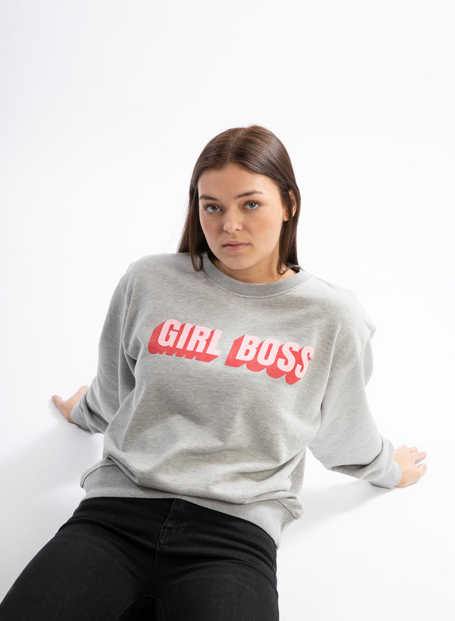 she's got that boss hustle grey melange/sweet pink - sweater