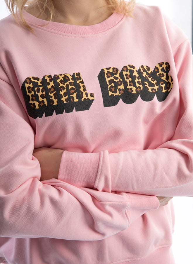 just a girl boss building her empire sweet pink/leopard - sweater