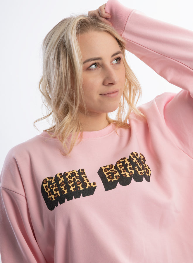 just a girl boss building her empire sweet pink/leopard - sweater